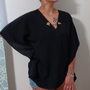 Michael Kors Black Poncho Top with Gold Hardware Size S/M